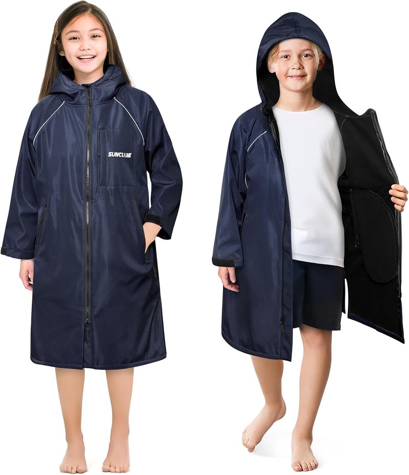 Suncube Swim Parka Boy Girl, Unisex Kids Hooded Changing Robe with Warm Fleece Lining for Swimming, Surfing, Water Sports - Image 1